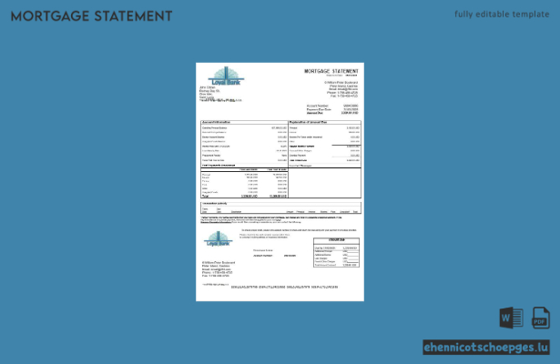 Hypothekenabrechnung der Loyal Bank in St. Lucia in Word- und PDF-Formaten – Beispielvorschau